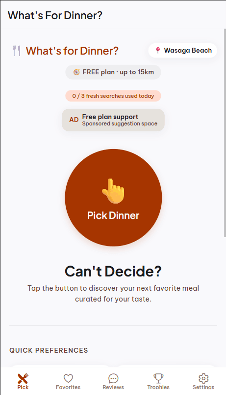 Tap Pick Dinner